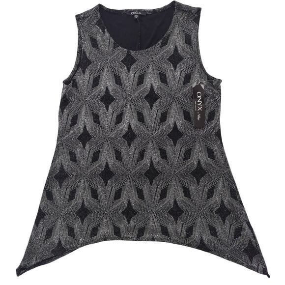 NWT ONYX Nite Sparkling Evening Tank Shell Top BLACK & SILVER Women's SIZE M USA - Picture 1 of 6